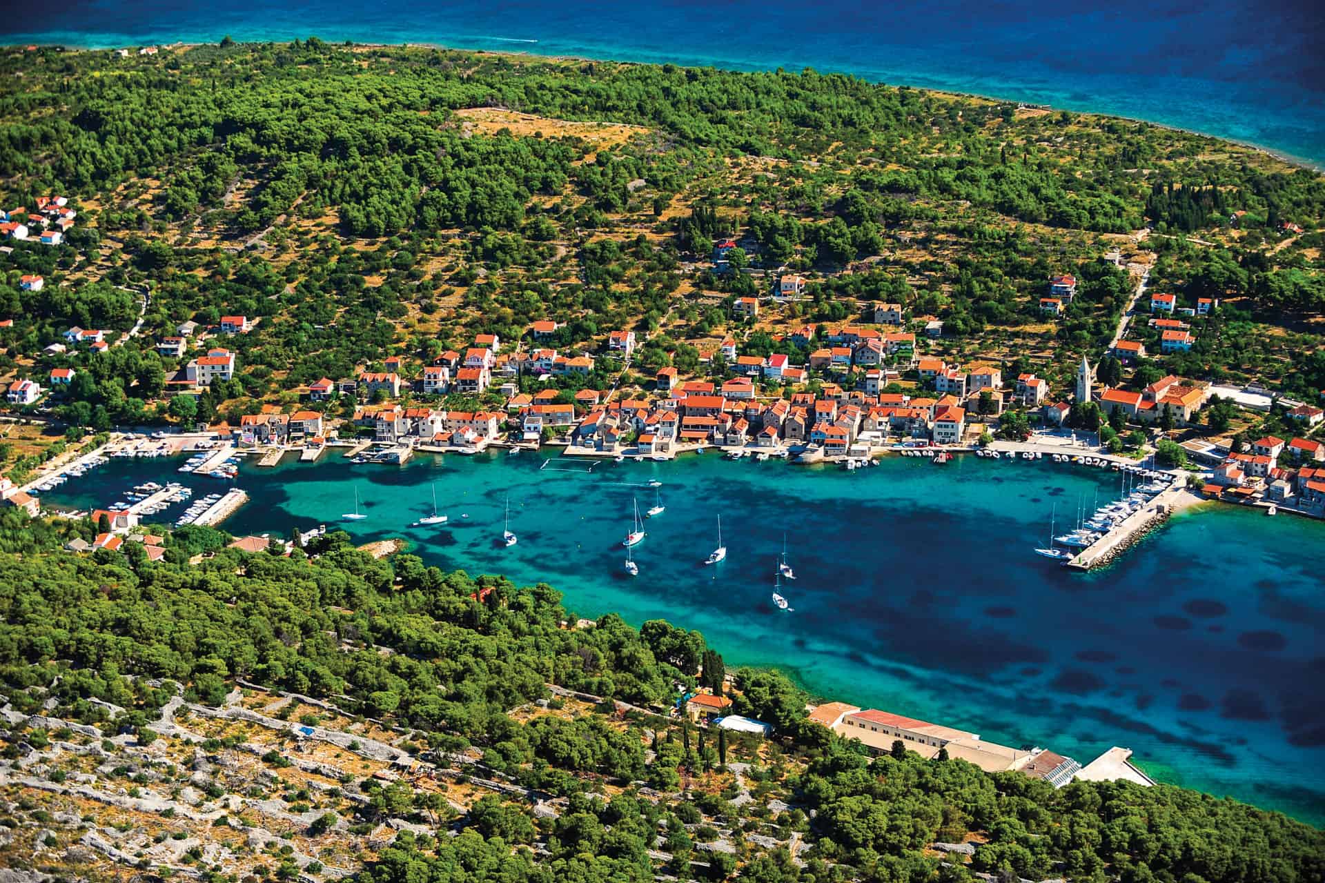 Prvić island bay from above